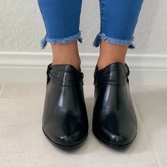 Black Leather Mary Jane Shootie Ankle Bootie - Picture 5 of 7